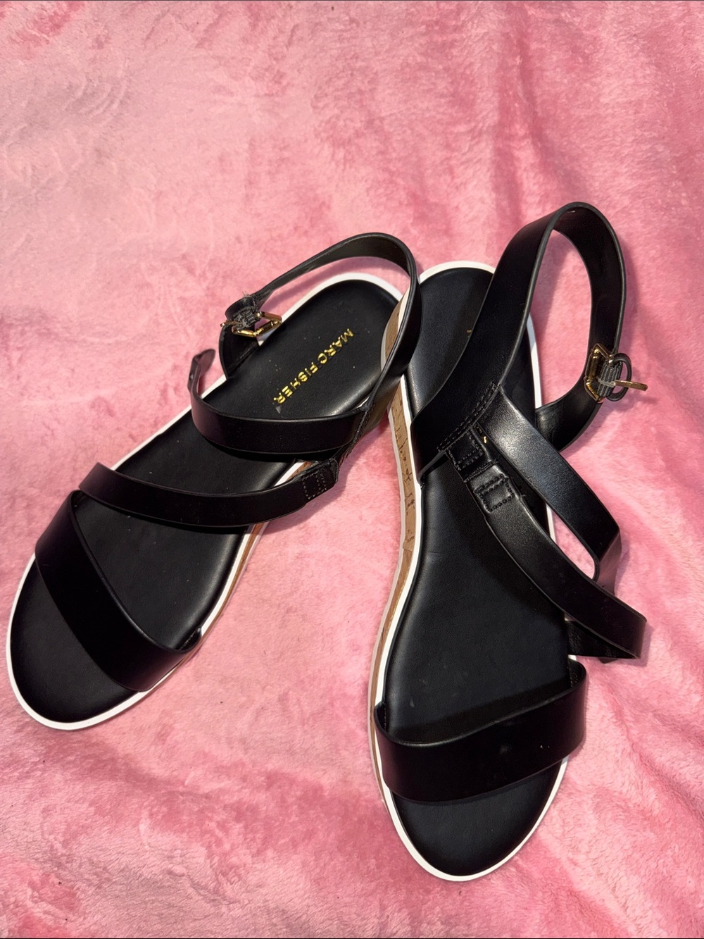Marc Fisher Black Strappy Ankle Buckle Sandals
